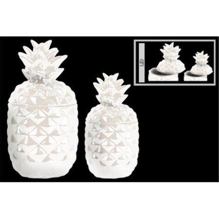 URBAN TRENDS COLLECTION Urban Trends Collection 43156 Ceramic Pineapple Canister - Gloss Finish - White; Set of 2 43156